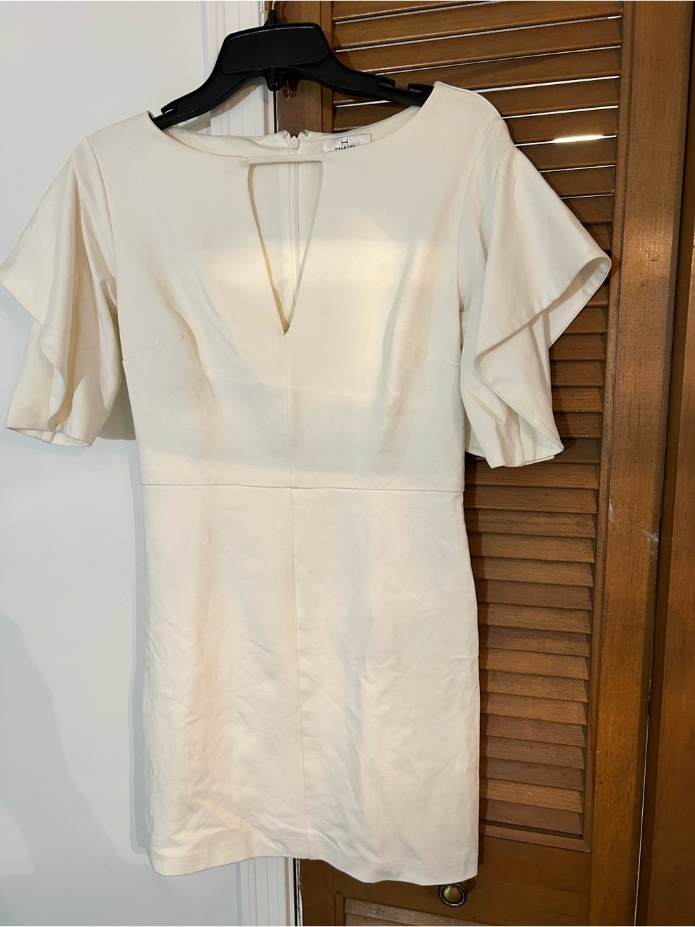 Halston Heritage Cream Keyhole Flutter Sleeve Dress
